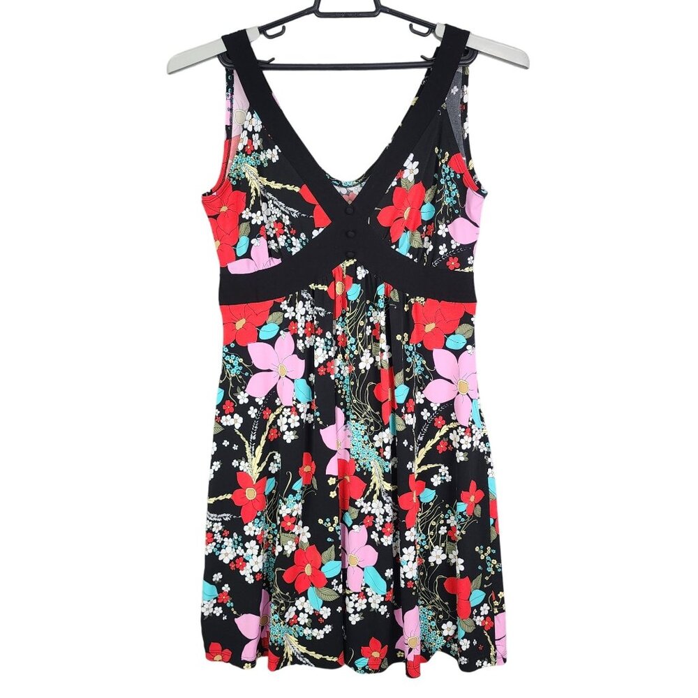 Women's Suzie In The City Floral Dress Sleeveless V Neck Tie Back Multicolor M